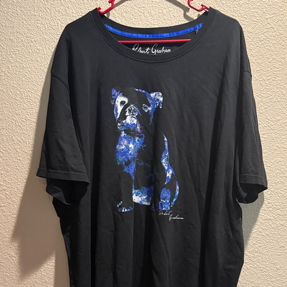 Robert Graham Black Graphic T-Shirt Blue Dog Print Men’s 2XL